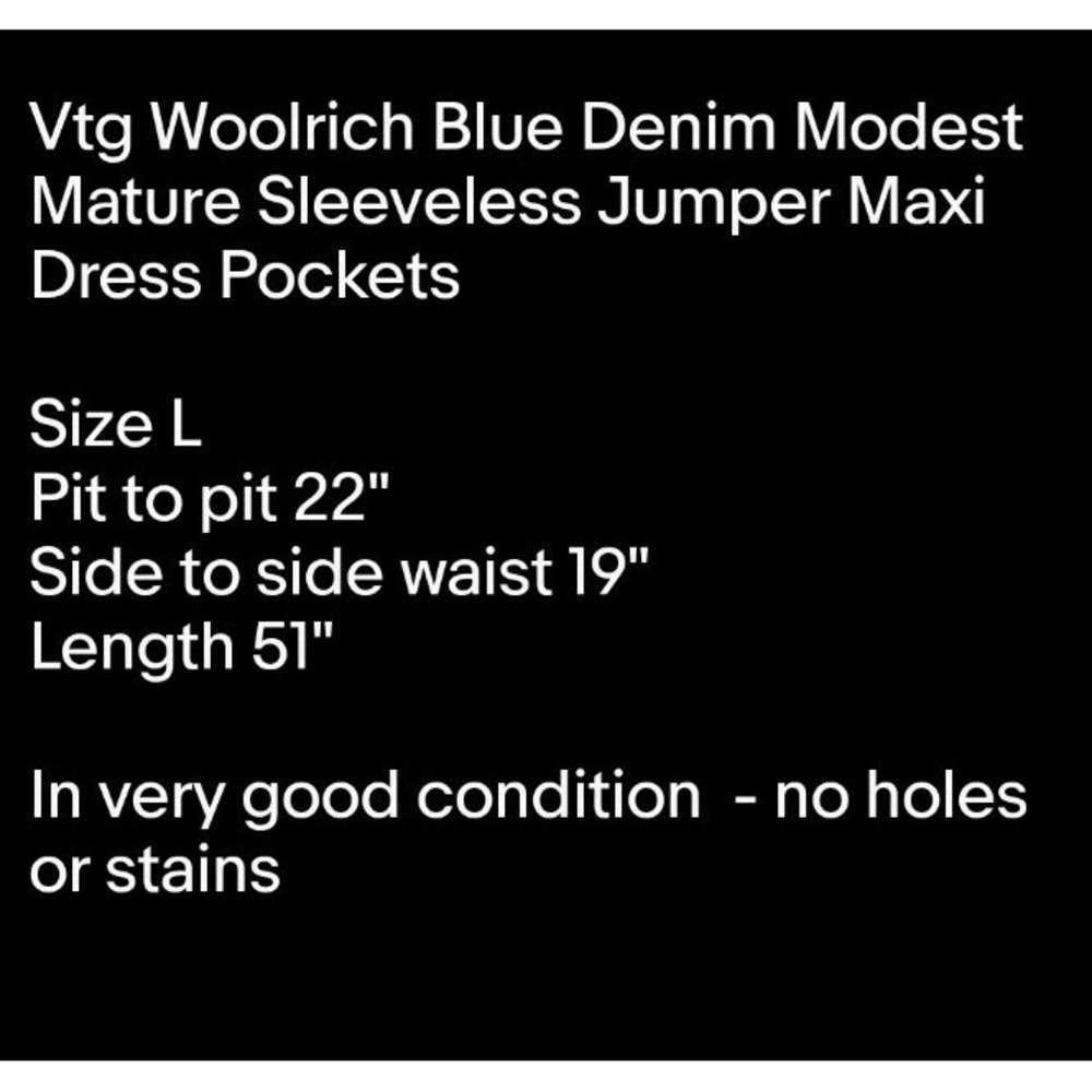 Vtg Woolrich Blue Denim Modest Mature Sleeveless Jumper Maxi Dress Pockets Sz L - Picture 8 of 8